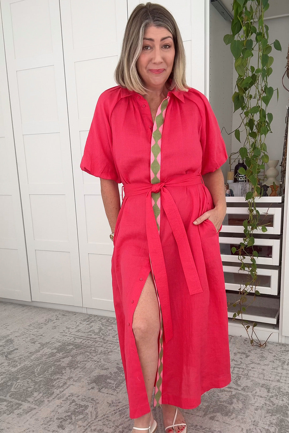 Matilda Linen Collared Dress in Watermelon