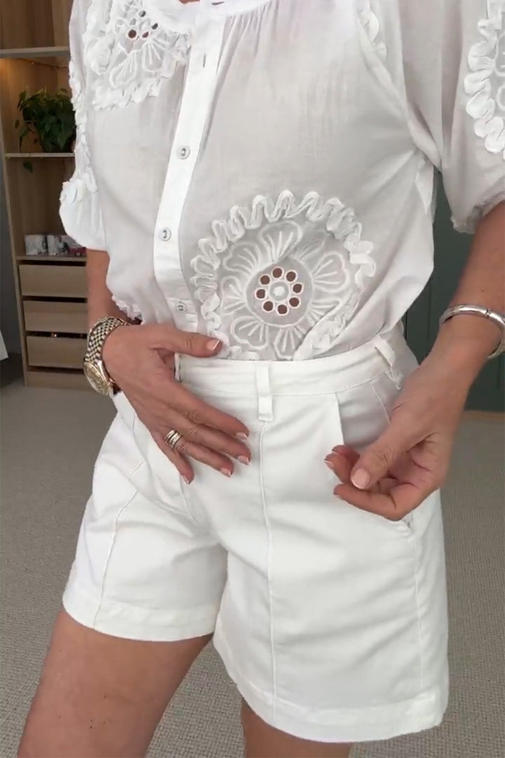 Lainey Denim A-Line Shorts in White