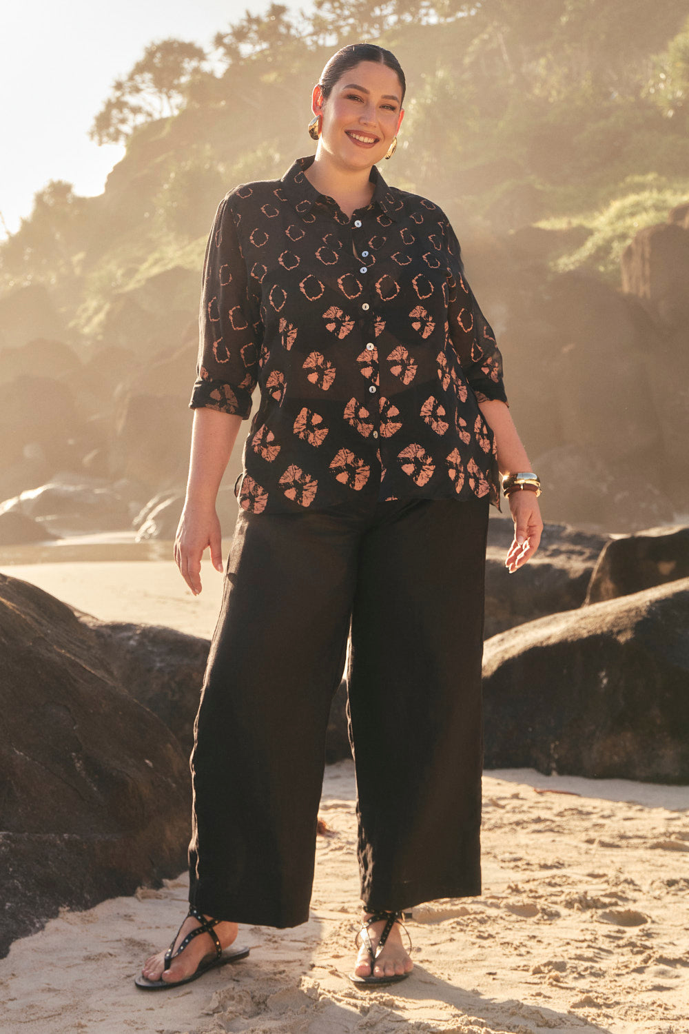 Natalia Cotton Silk Shirt in Stormflower