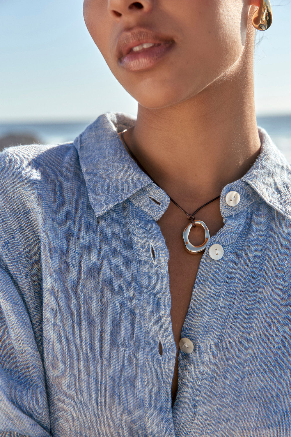 Natalia Linen Oversized Shirt in Sky Blue Tide