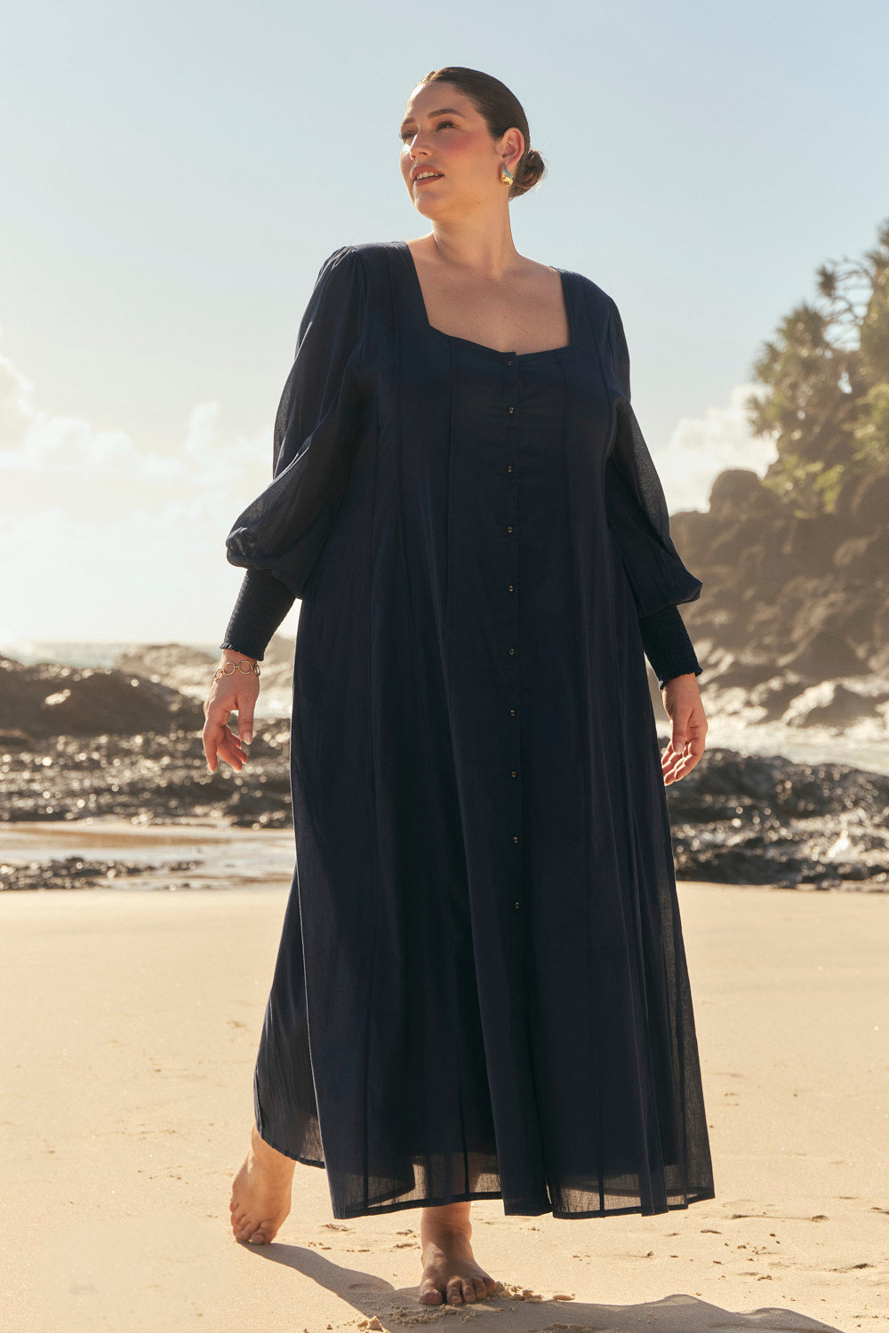 Ophelia Button Through Dress in Navy