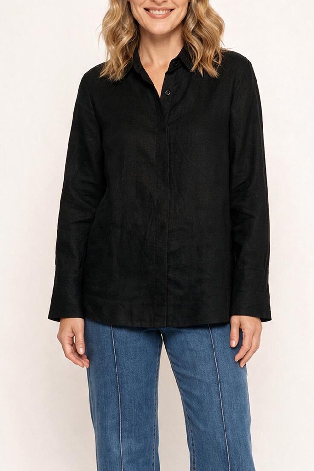 Oversized Linen Boyfriend Shirt in Black