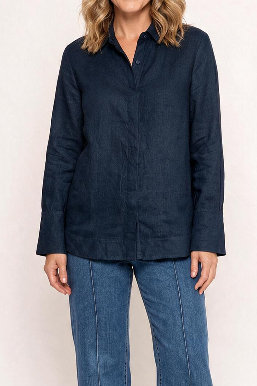 Oversized Linen Boyfriend Shirt in Navy
