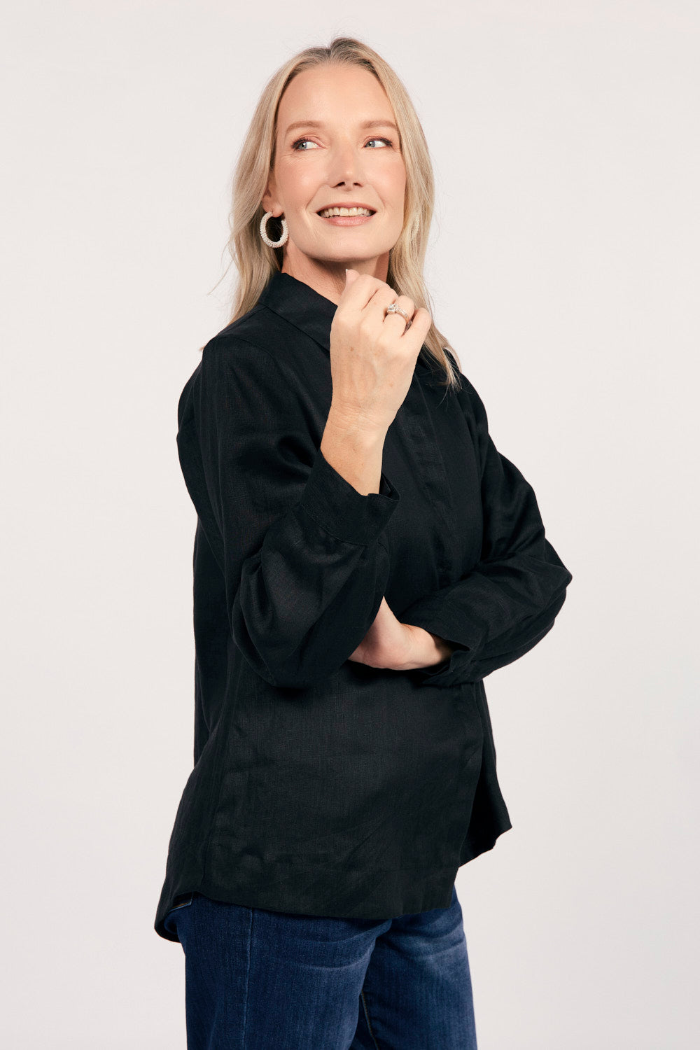 Oversized Linen Boyfriend Shirt in Black