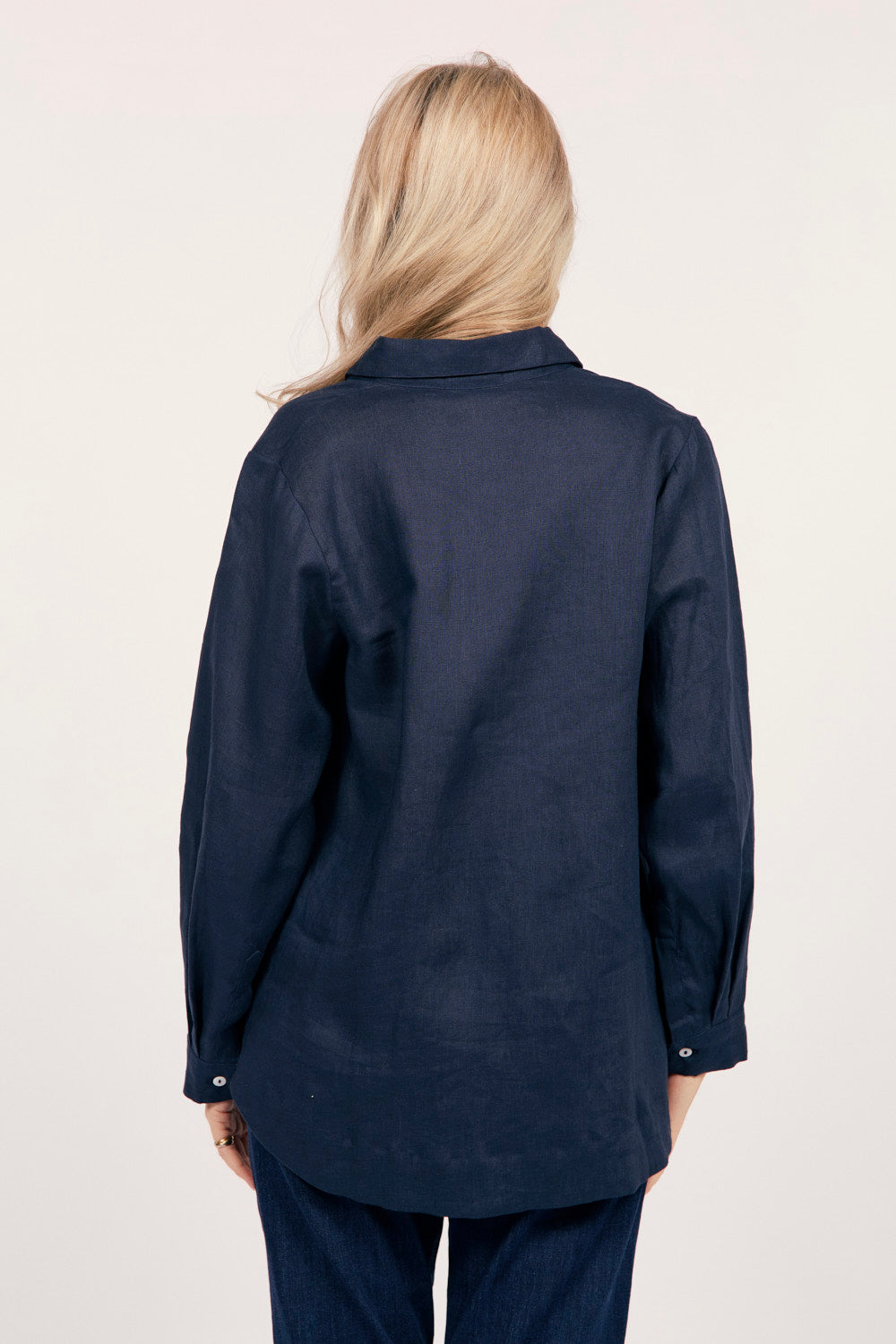 Oversized Linen Boyfriend Shirt in Navy