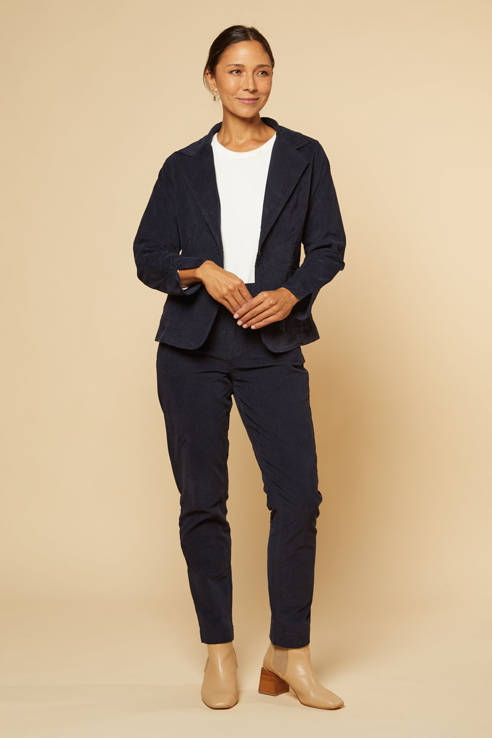Adrift Relaxed Brushed Cotton Blazer in Navy