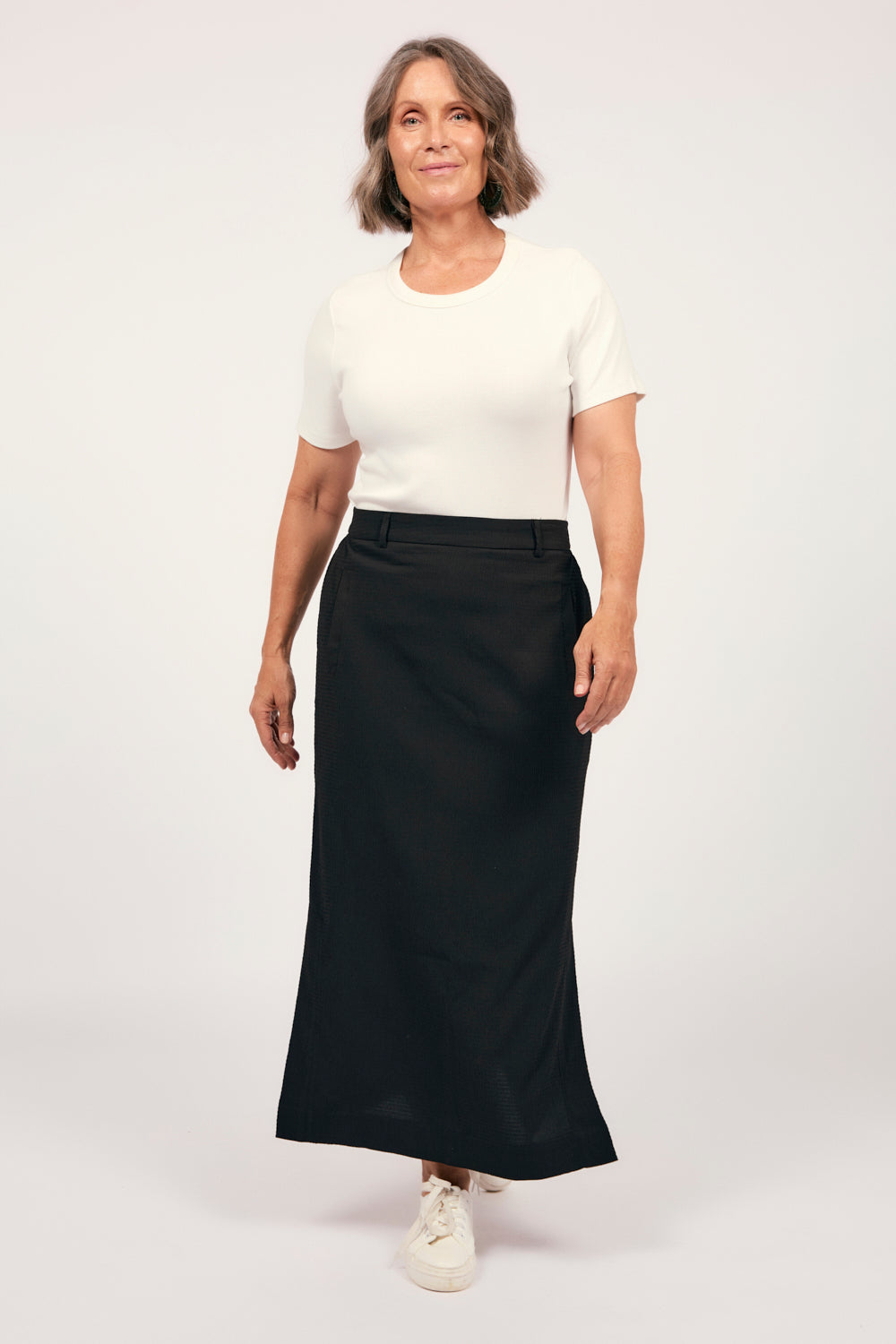 Relaxed Travel Skirt in Black, Midi Skirt - Adrift Clothing