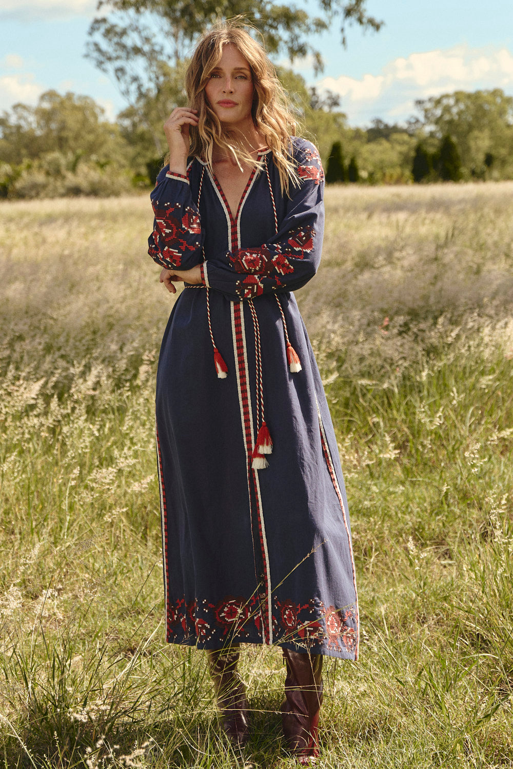 Robin Belted Dress in Navy Nomad