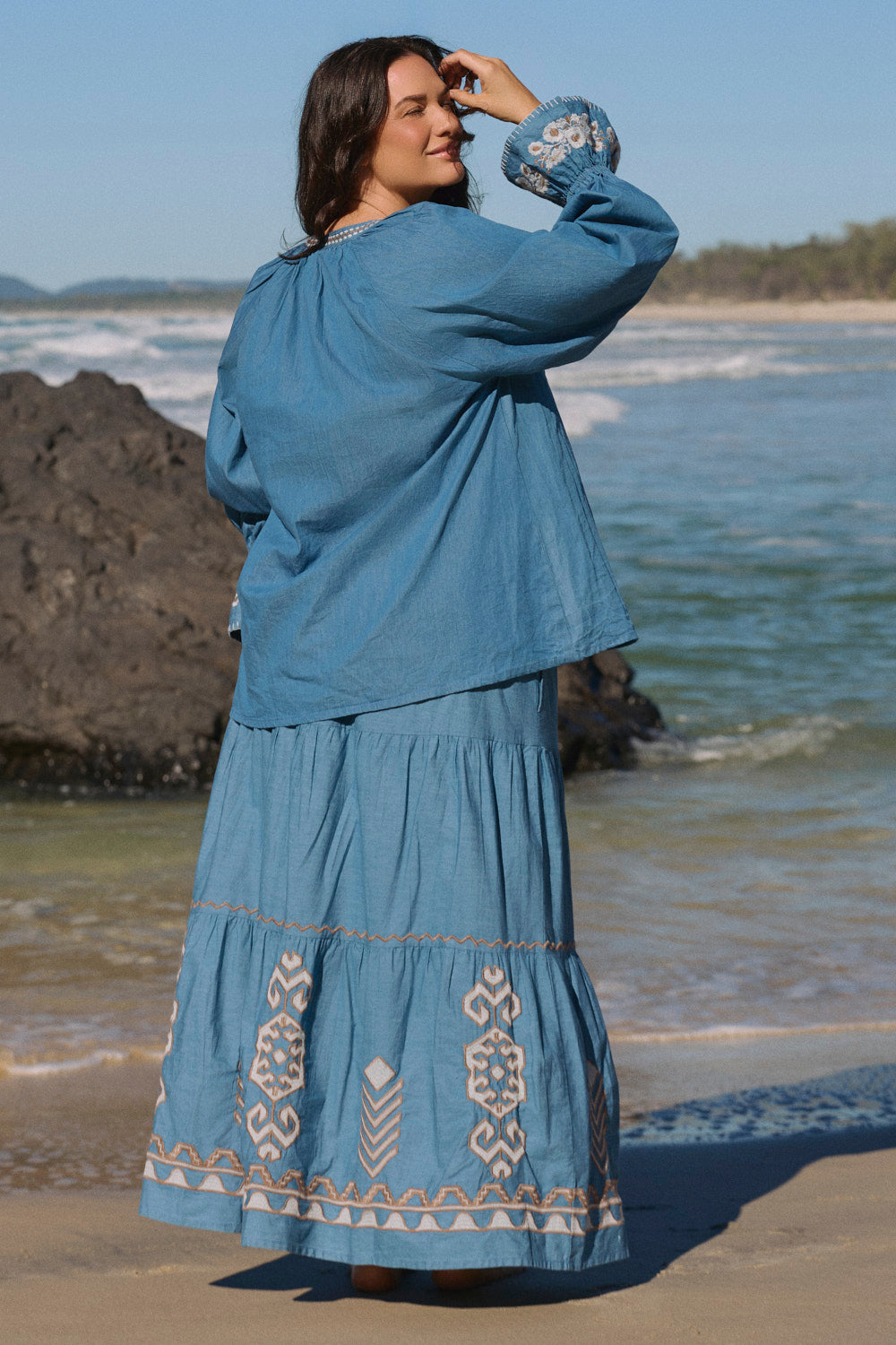 Robin Chambray Frill Blouse in Eterna