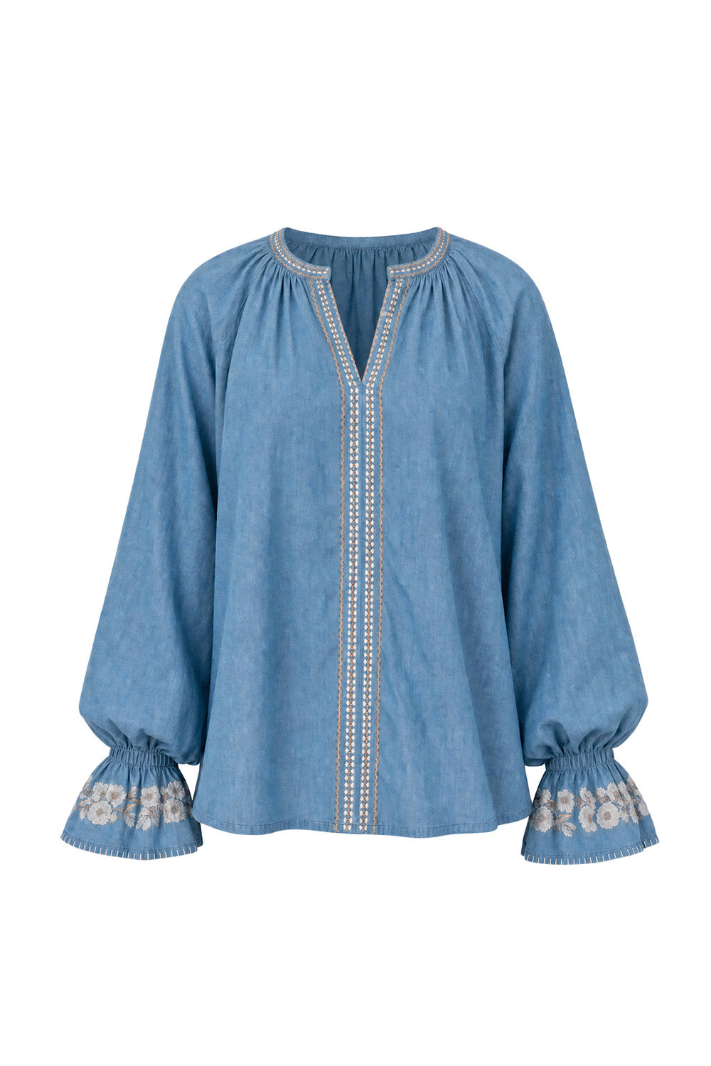 Robin Chambray Frill Blouse in Eterna