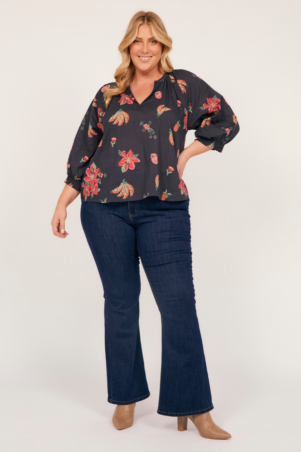 Robin Peasant Top in Tapestry Blooms Navy