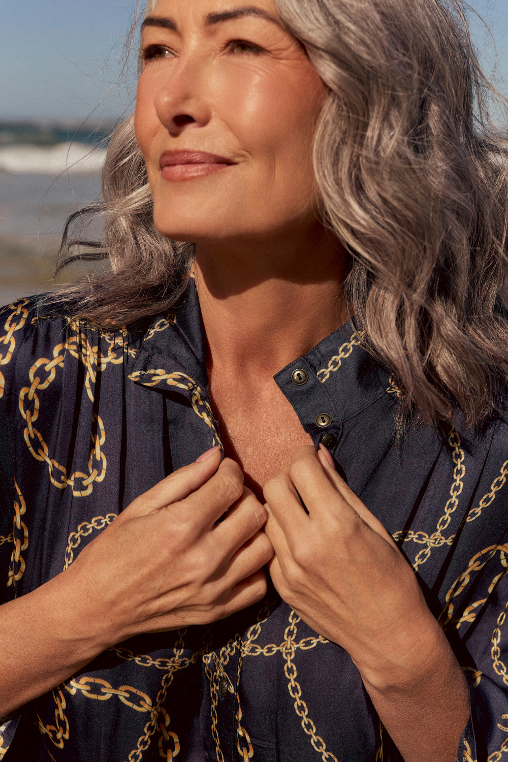 Romi High Neck Shirt in Meridian