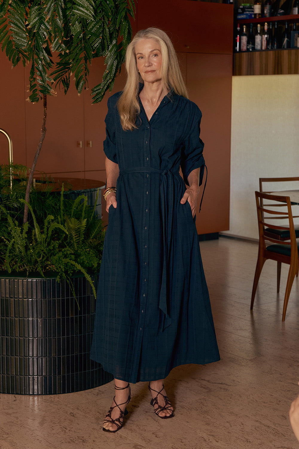 Romi Maxi Dress in Navy Dobby