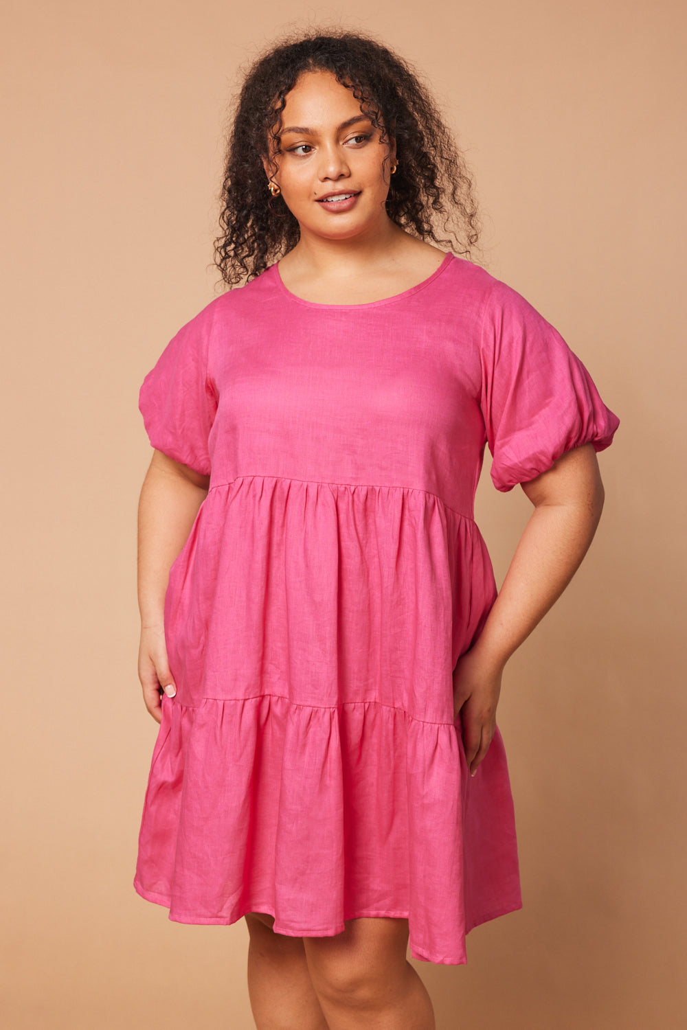 Sabre Linen Mini Dress in Hot Pink