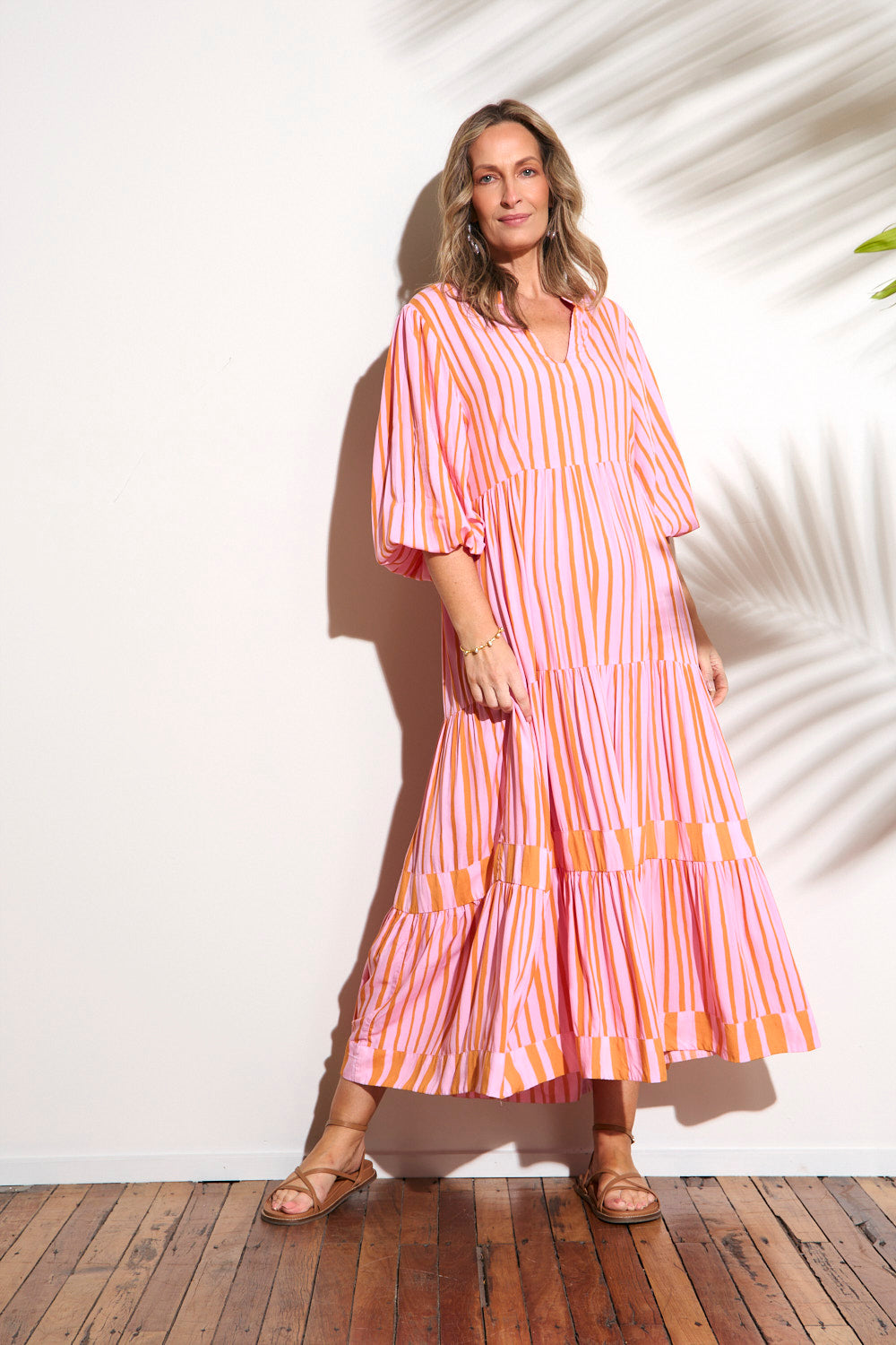 Sabre V-Neck Dress in Coral Spring