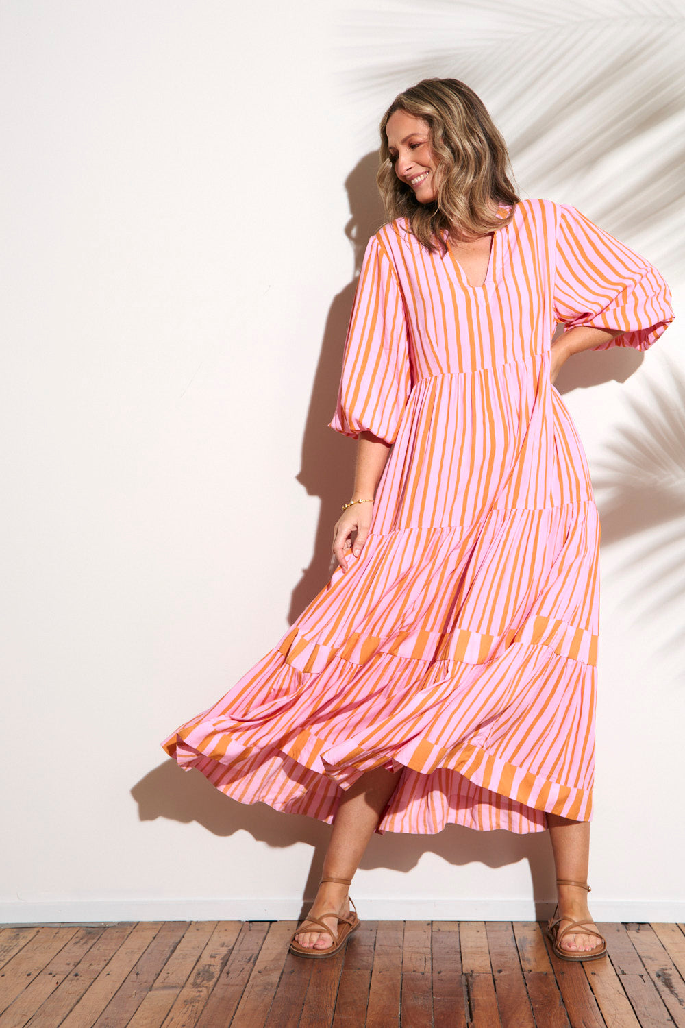 Sabre V-Neck Dress in Coral Spring
