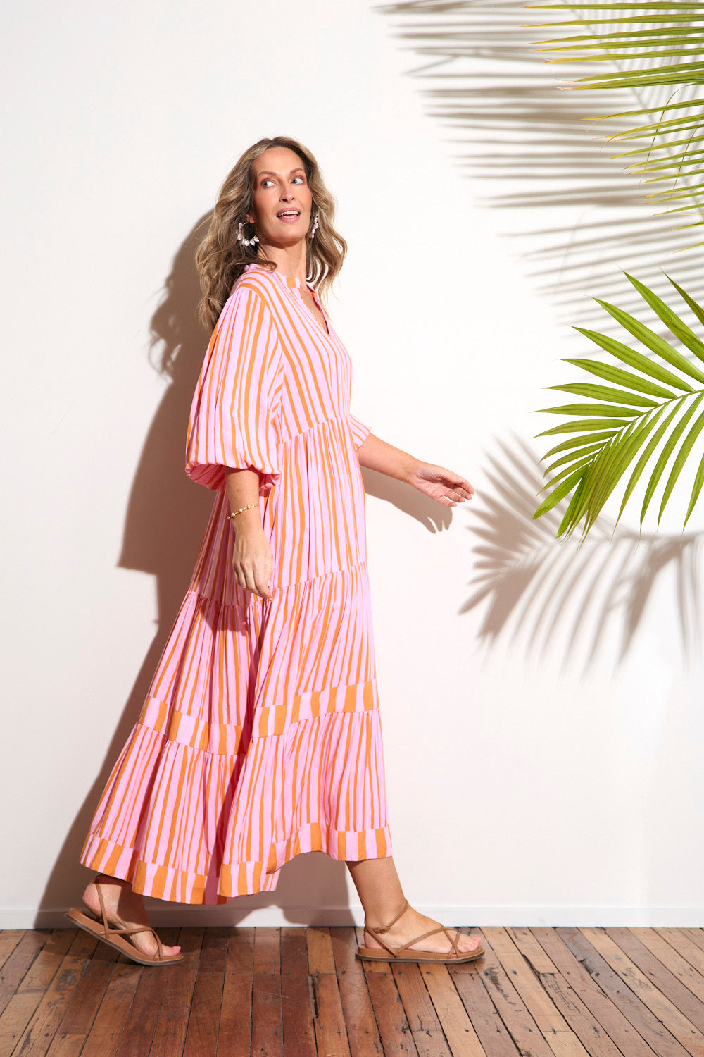 Sabre V-Neck Dress in Coral Spring