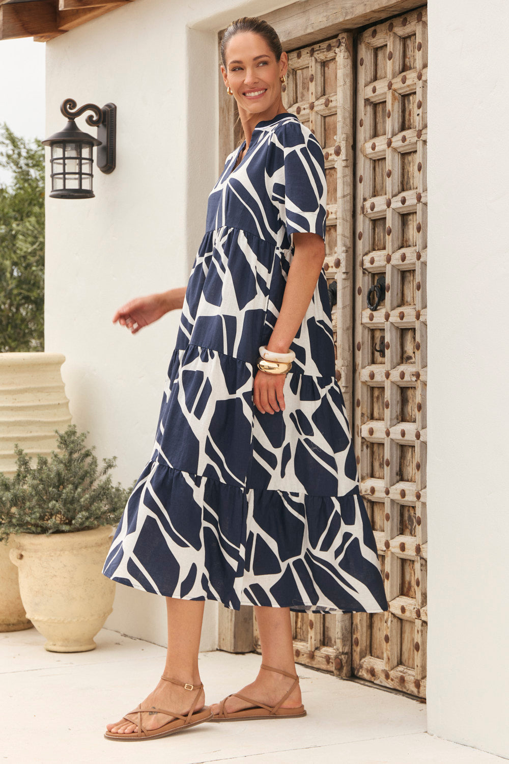 Sabre V-Neck Dress in Fjorde Navy