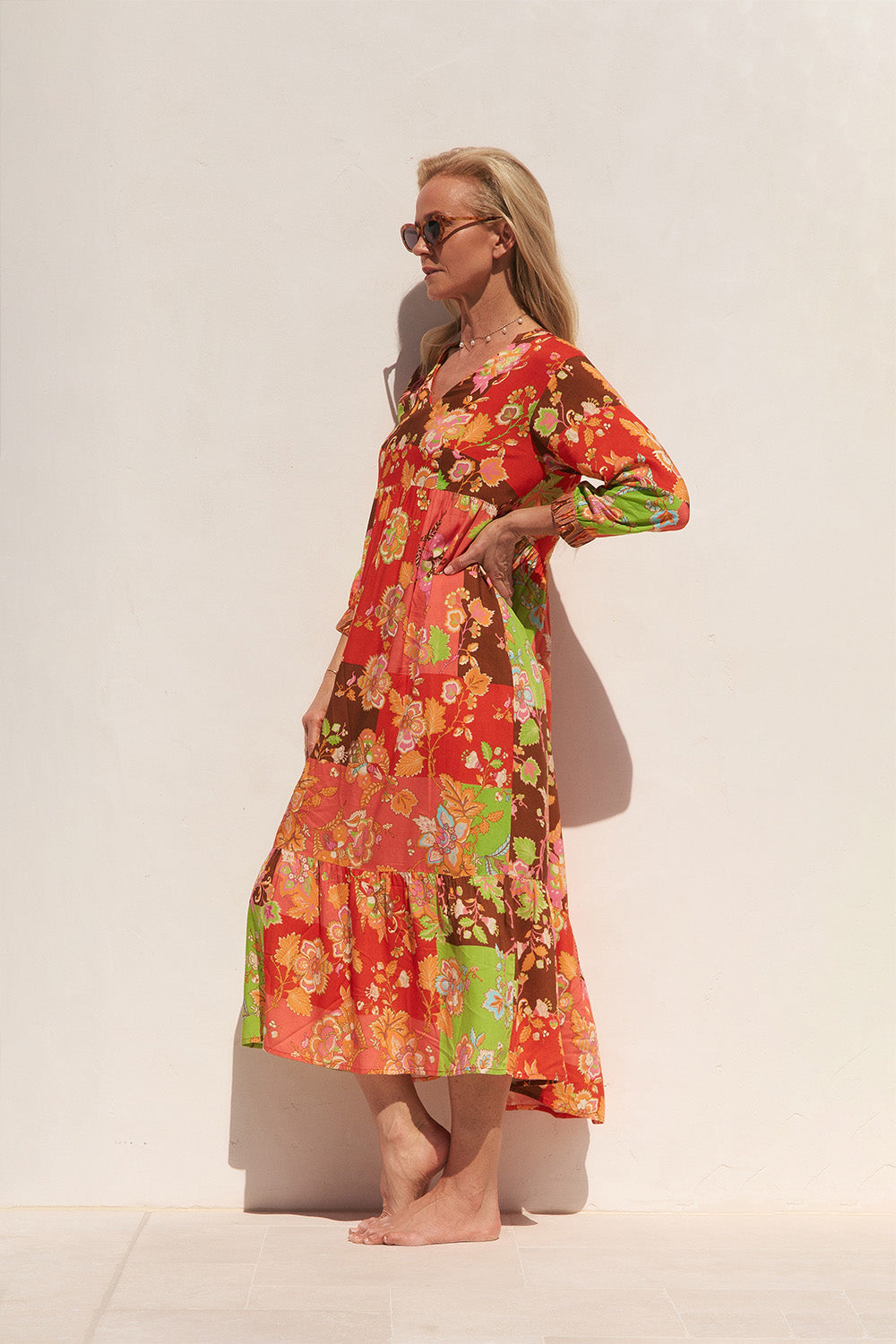 Sabre V-Neck Dress in Petra