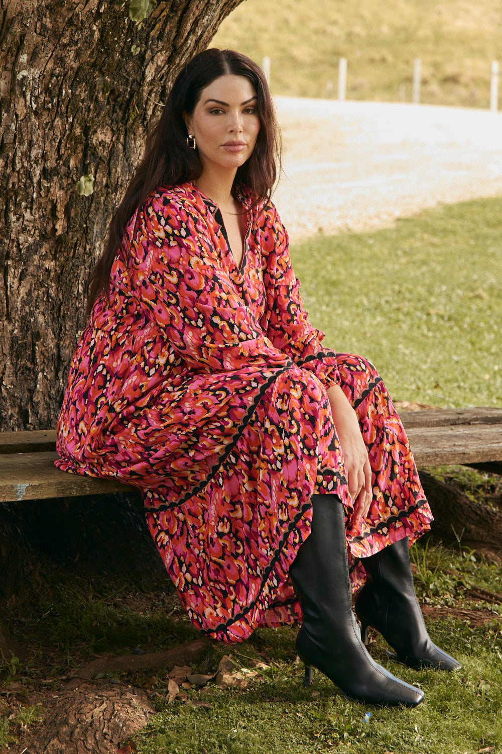 Sabre V-Neck Maxi Dress in Wild Ember