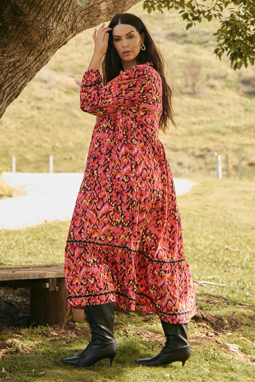 Sabre V-Neck Maxi Dress in Wild Ember