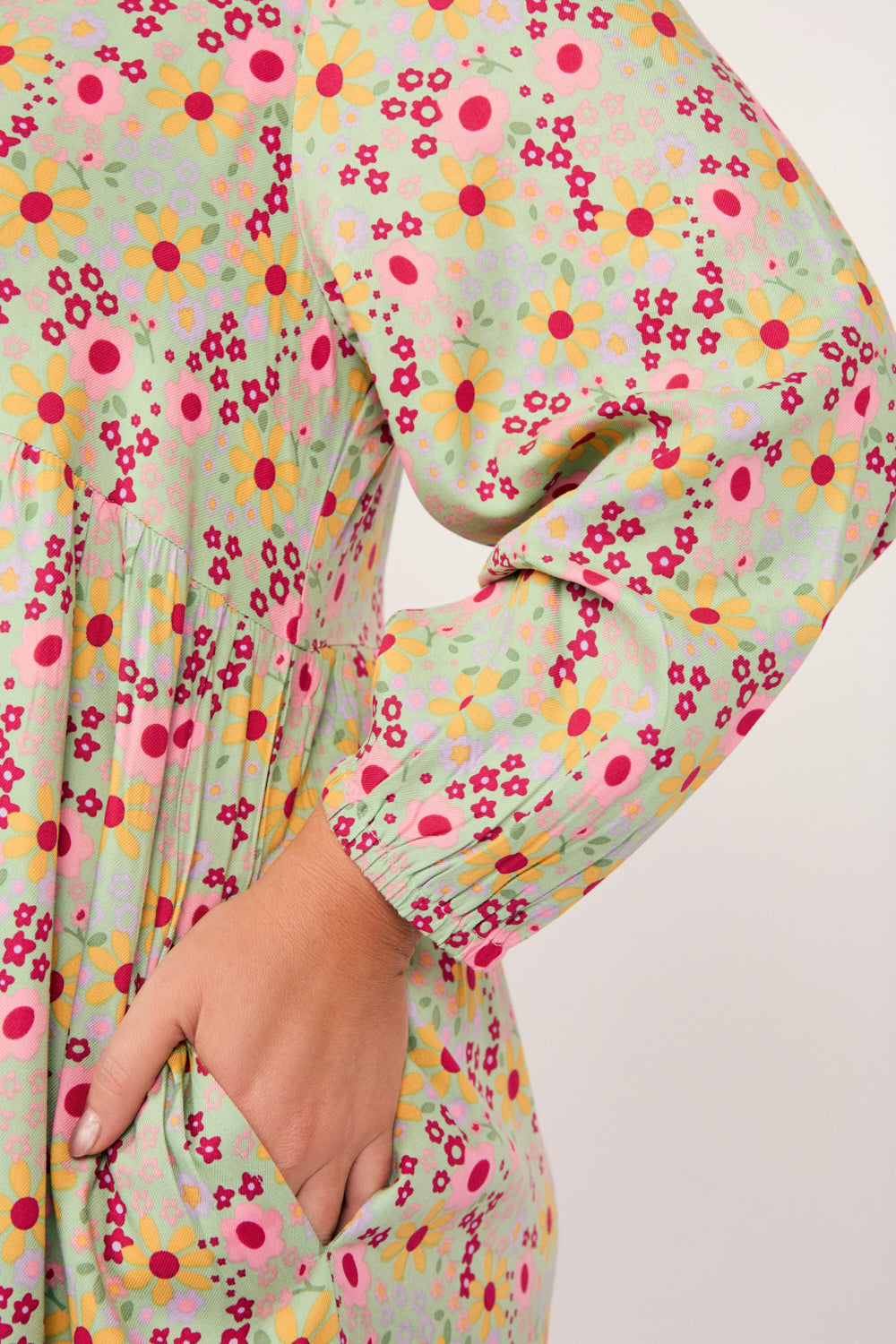 Sabre V-Neck Long Sleeve Dress in Autumn Posy