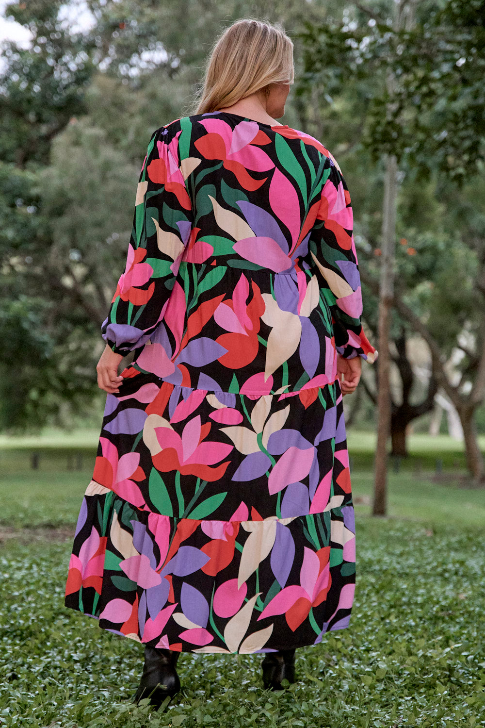 Sabrina Long Sleeve Maxi Dress in Noir Petals