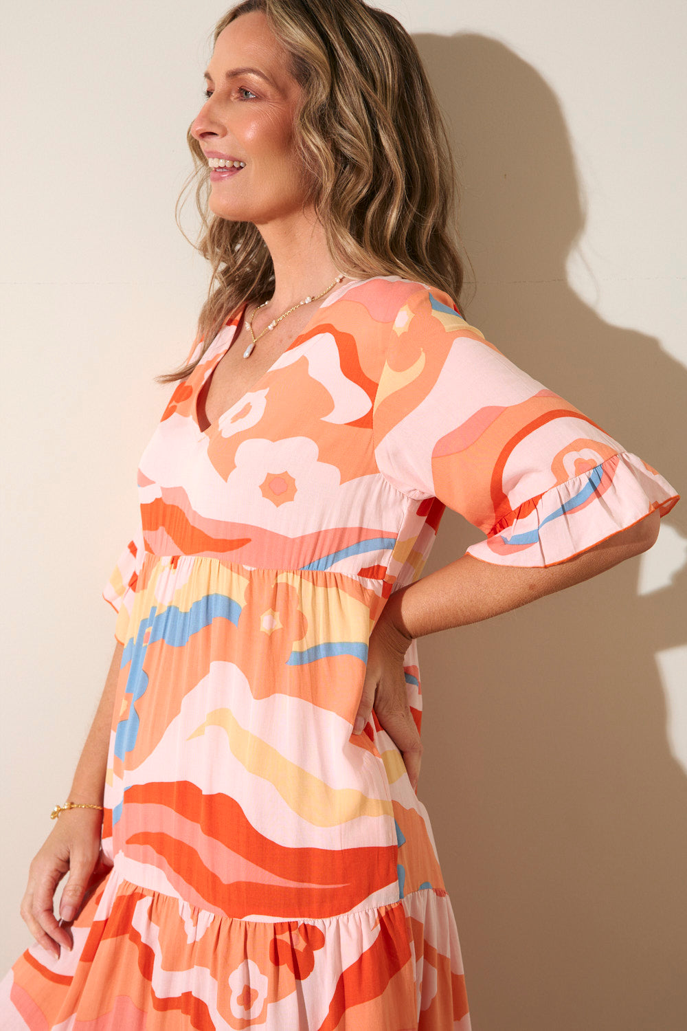 Sabrina Tiered Dress in Solene Orange
