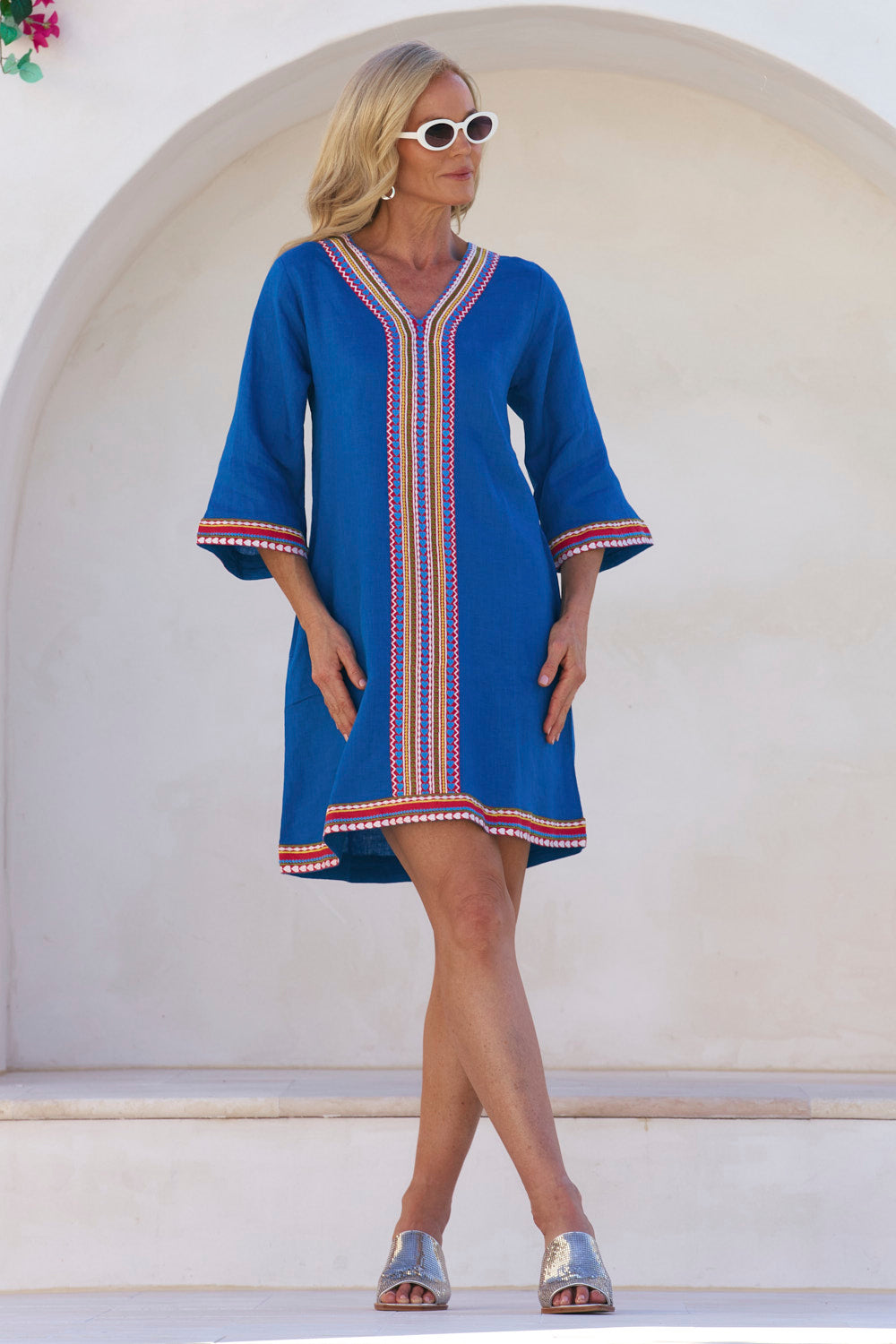 Sacha Linen Shift Dress in Mediterranean