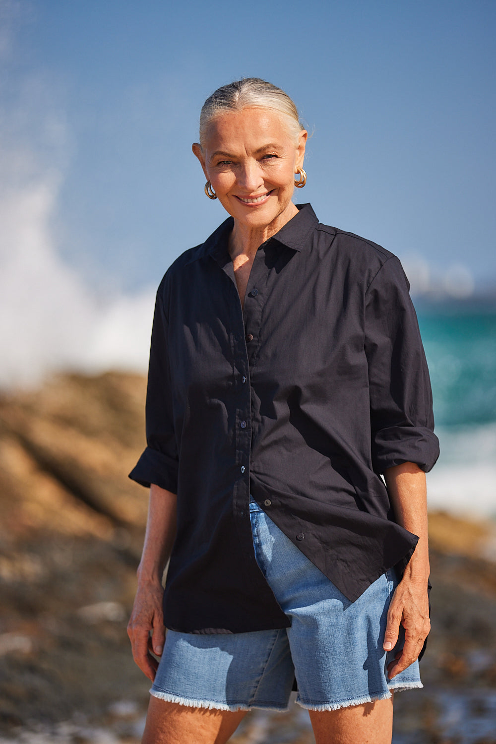 Sam Cotton Poplin Shirt in Black, Blouse - Adrift Clothing