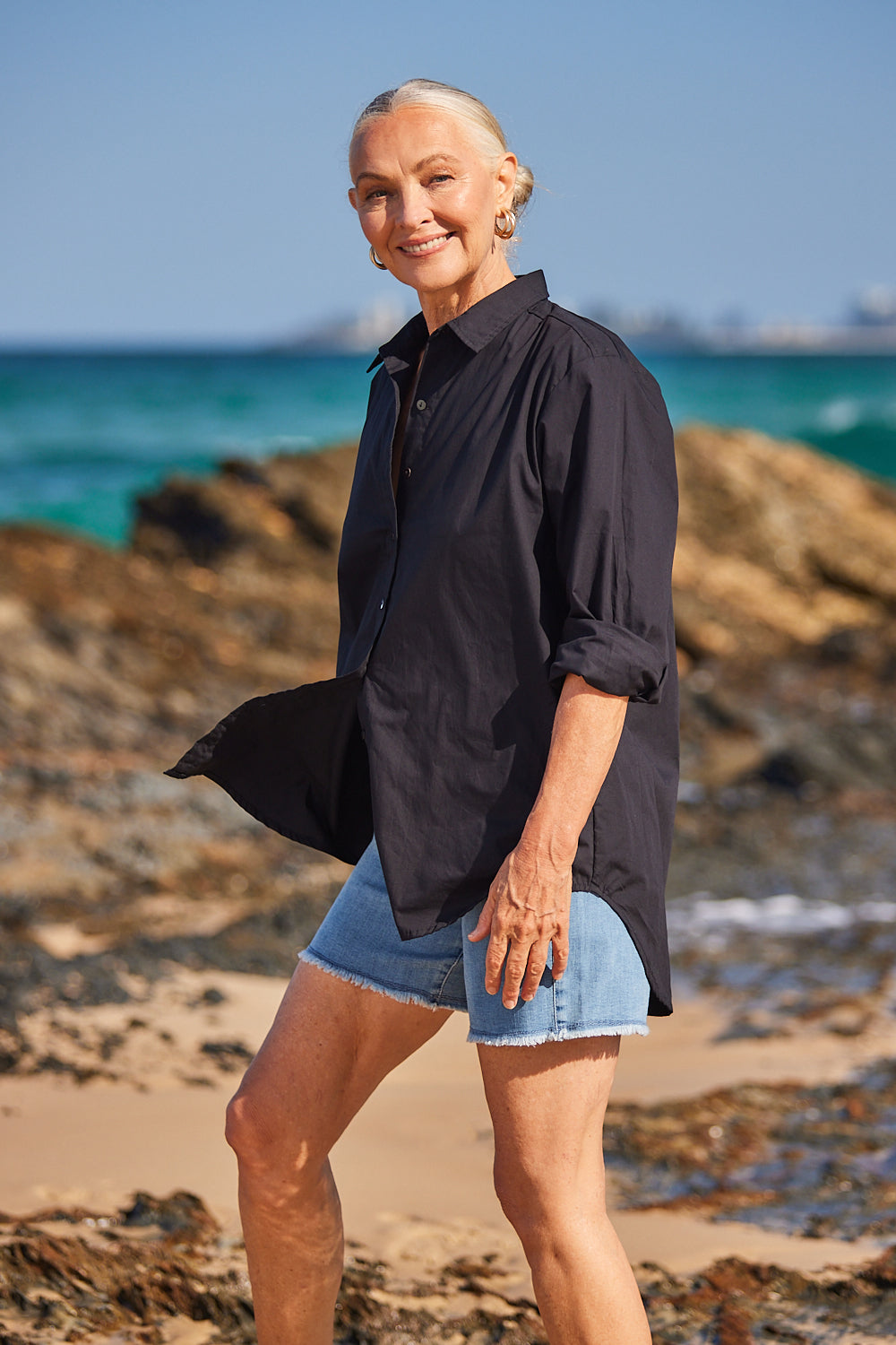 Sam Cotton Poplin Shirt in Black, Blouse - Adrift Clothing