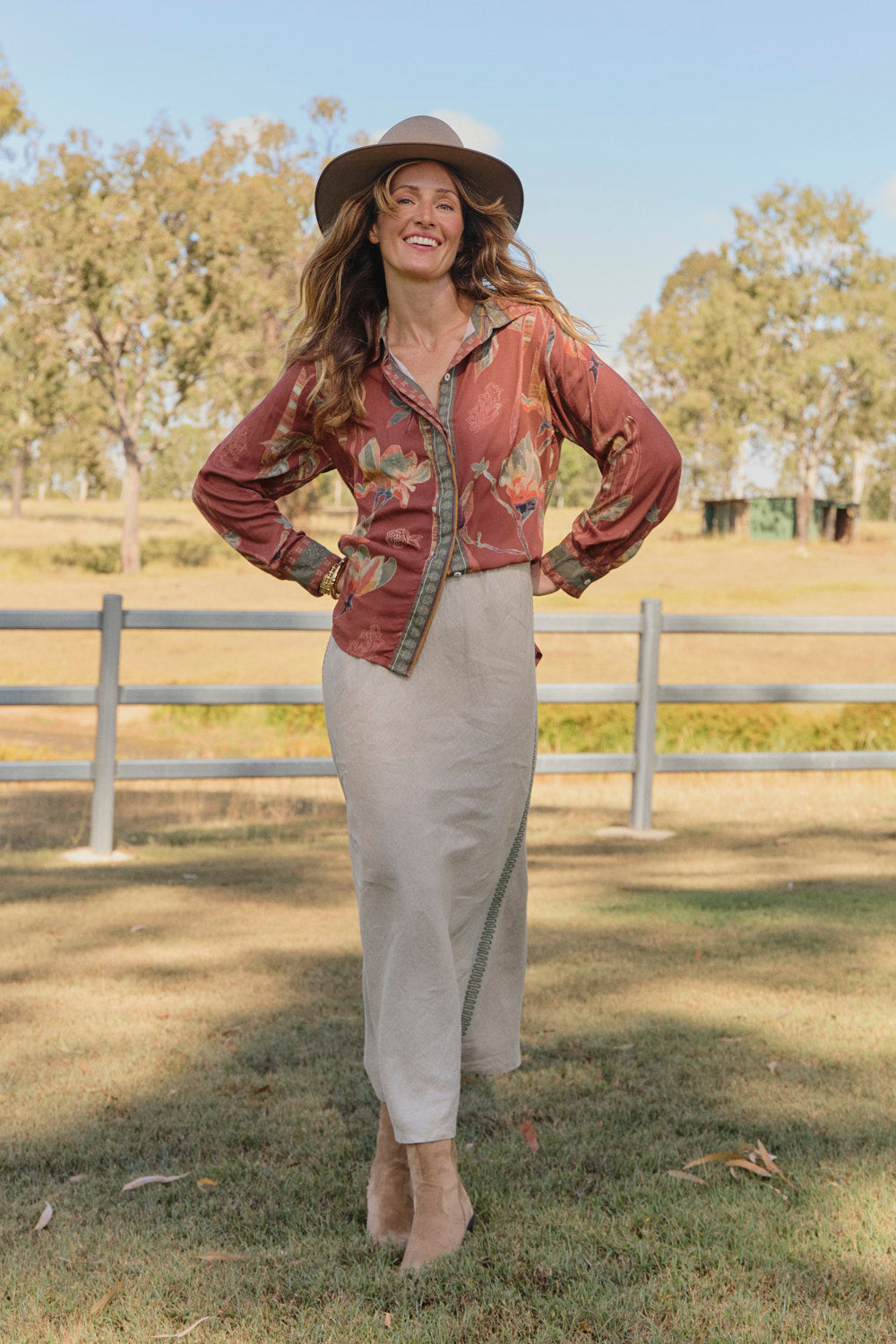 Katie Linen Bias Cut Skirt in Terra