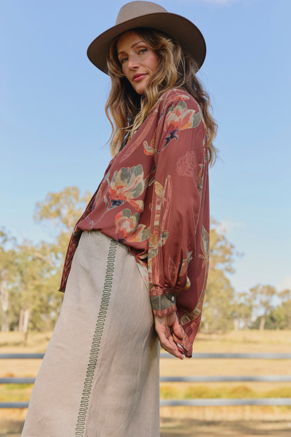 Katie Linen Bias Cut Skirt in Terra