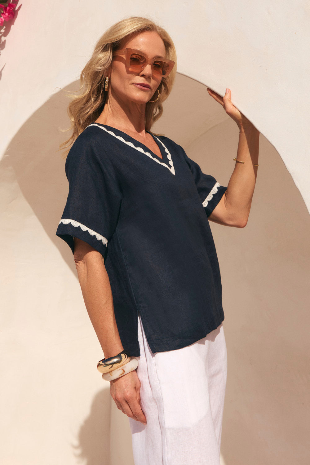 Samara Linen Blouse in Beachside