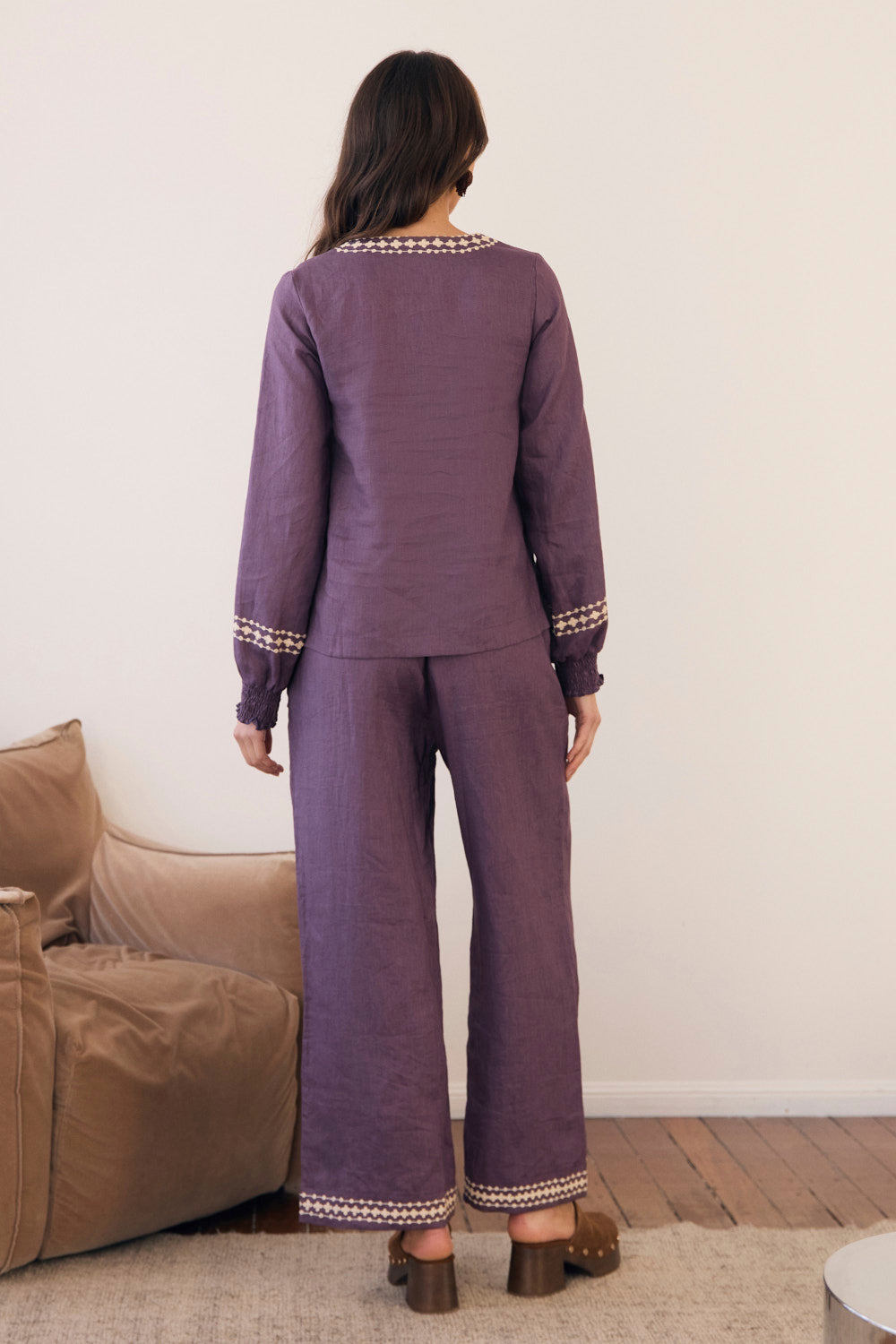 Samara Long Sleeve Linen Blouse in Merlot Dream