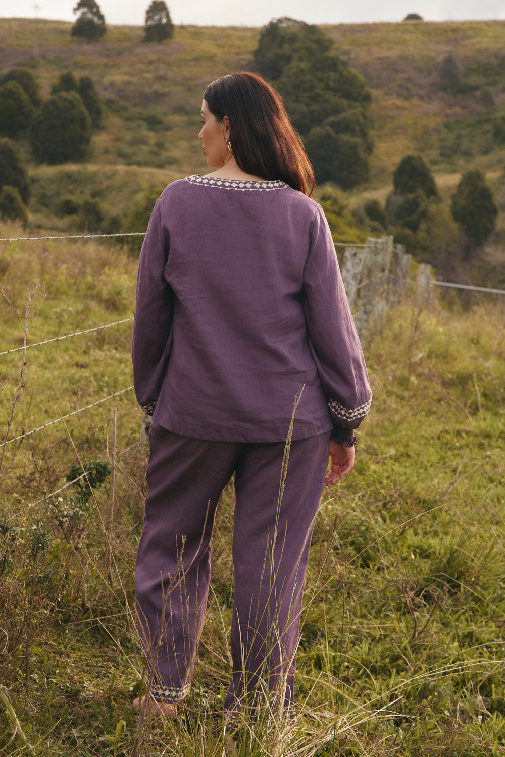 Camille Linen Wide Leg Pant in Merlot Dream
