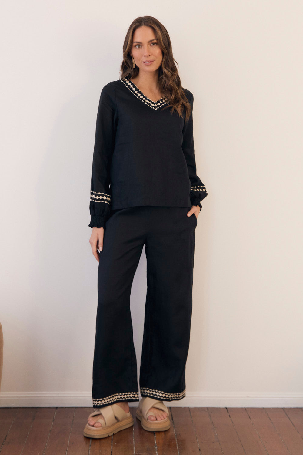 Camille Linen Wide Leg Pant in Moonlit Noir, Pant - Adrift Clothing