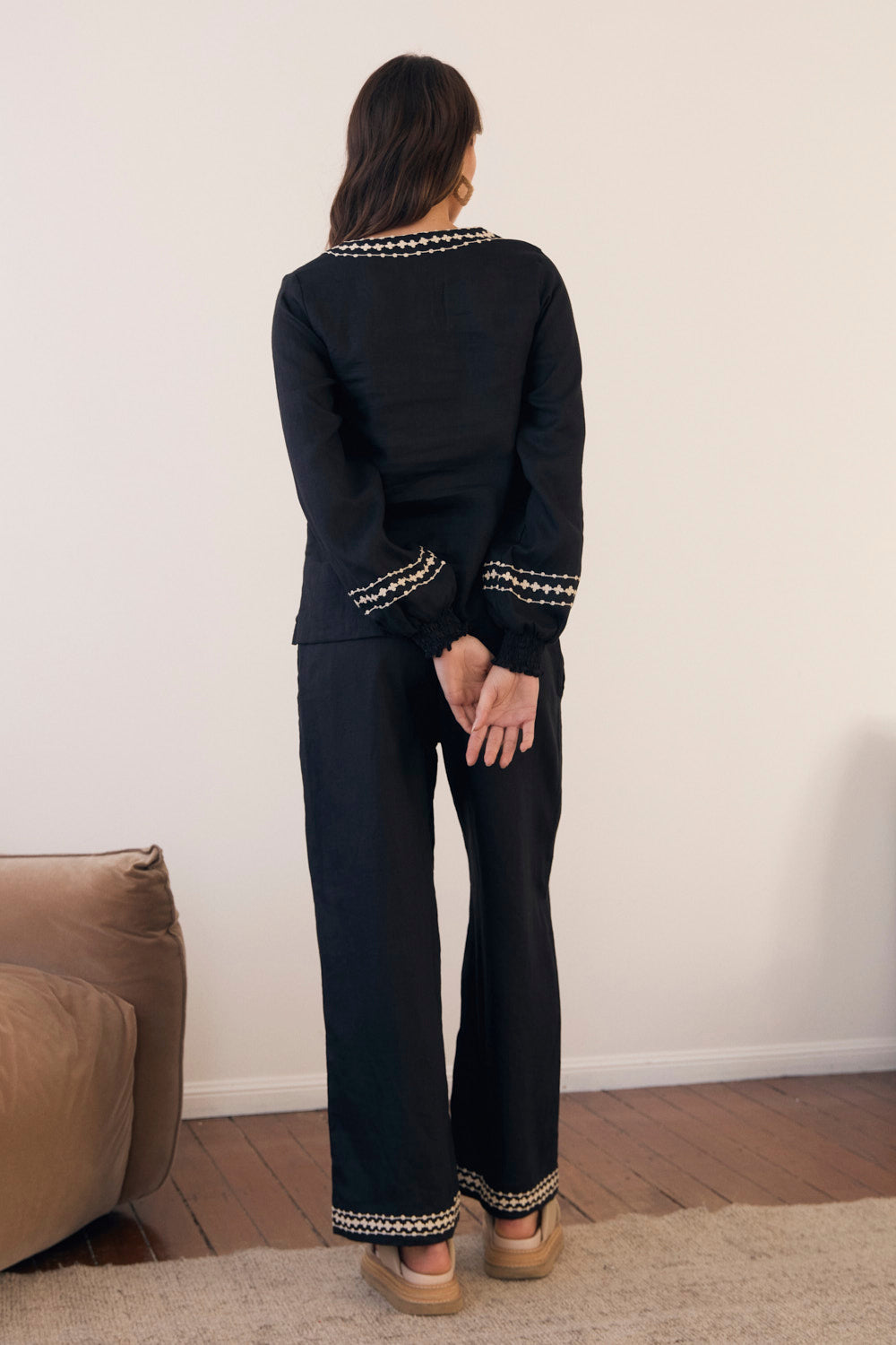 Samara Linen Blouse in Moonlit Noir