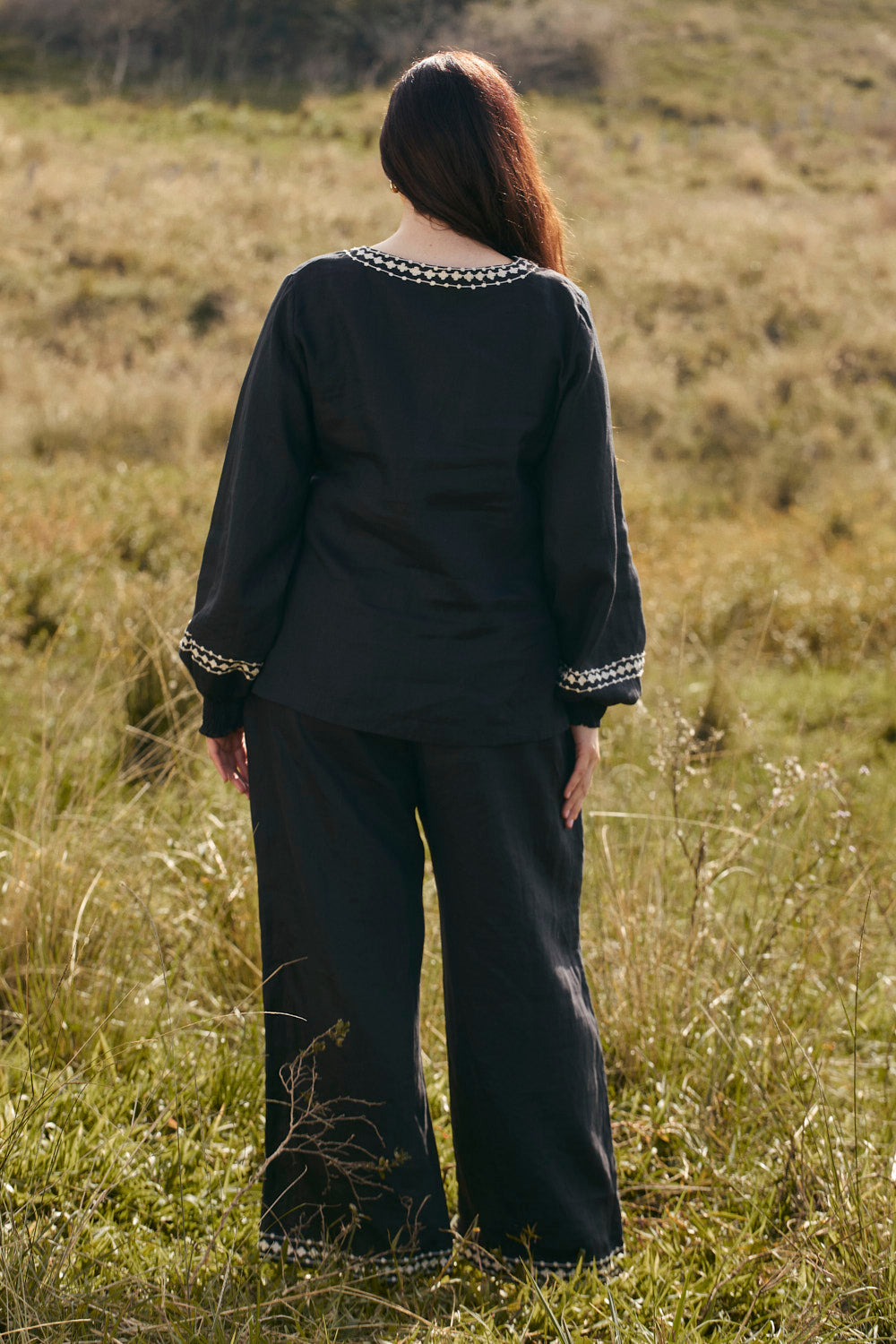 Camille Linen Wide Leg Pant in Moonlit Noir