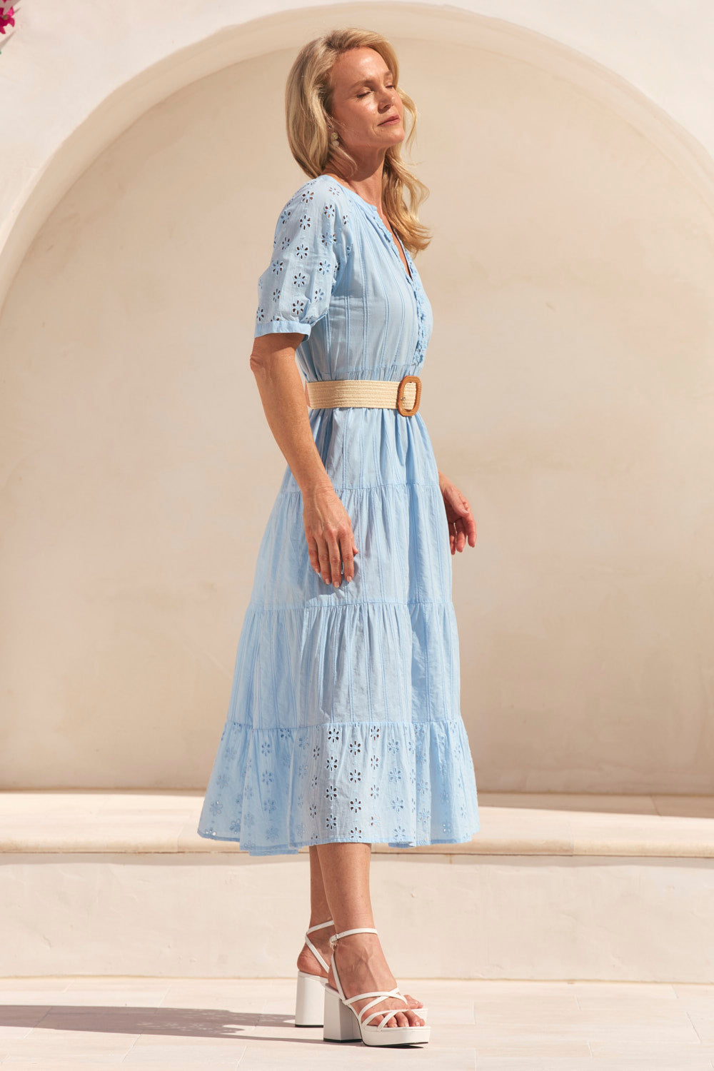 Savannah Daisy Embroidered Dress in Pale Blue