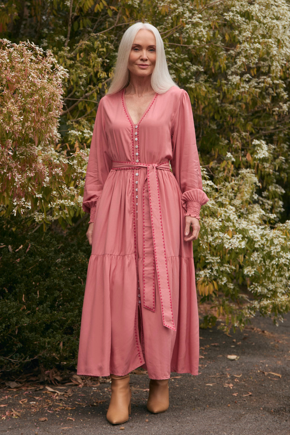 Savelle Embroidered Dress in Earth