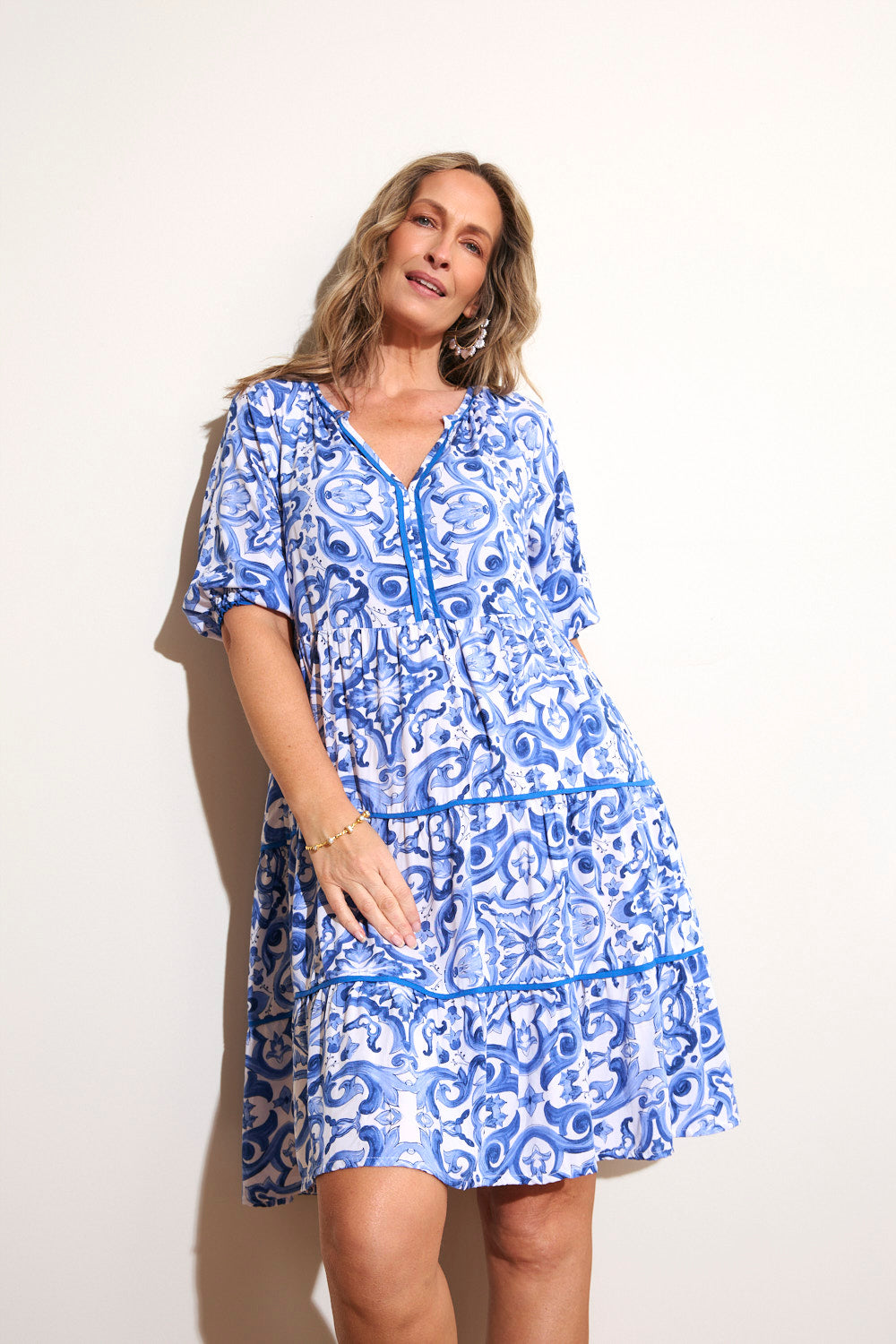 Scout Billow Sleeve Dress in Blue Bijou