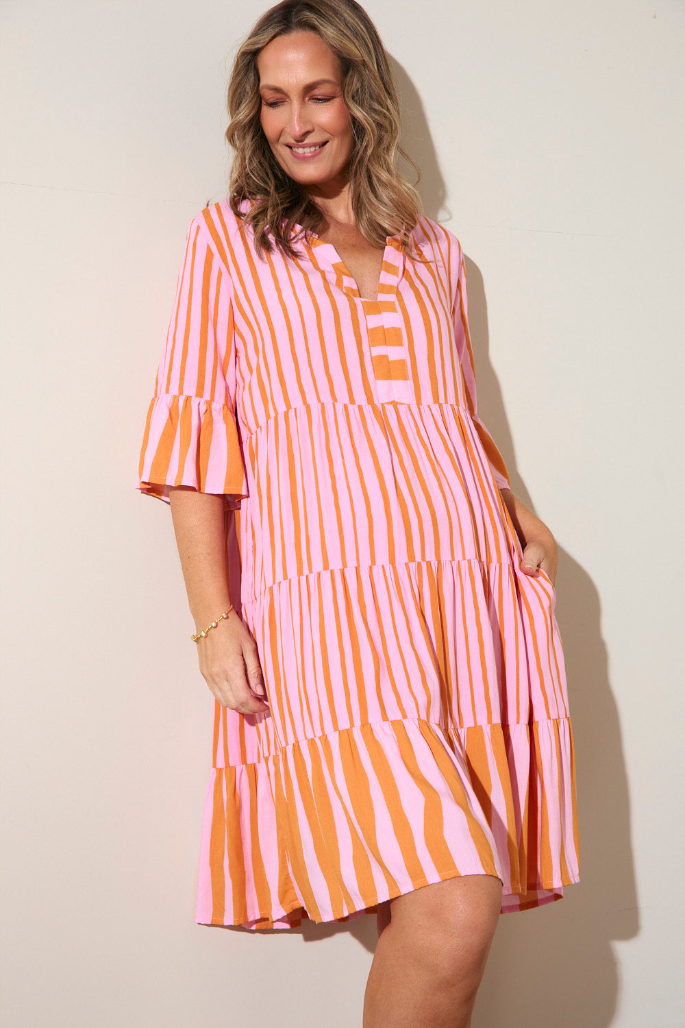 Scout Tiered Dress in Coral Spring