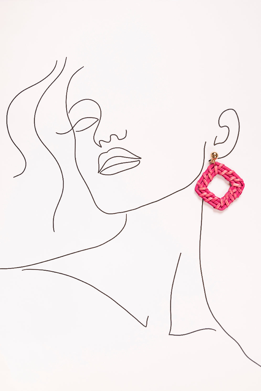 Square Raffia Earrings in Hot Pink