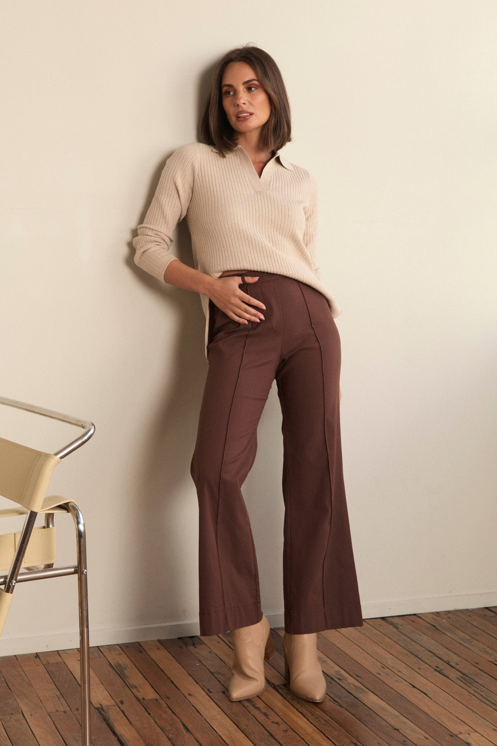 Stretch Wide Leg Pant in Chocolate