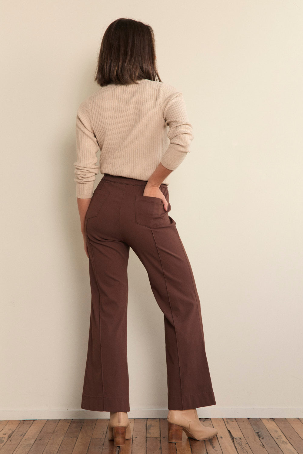 Stretch Wide Leg Pant in Chocolate