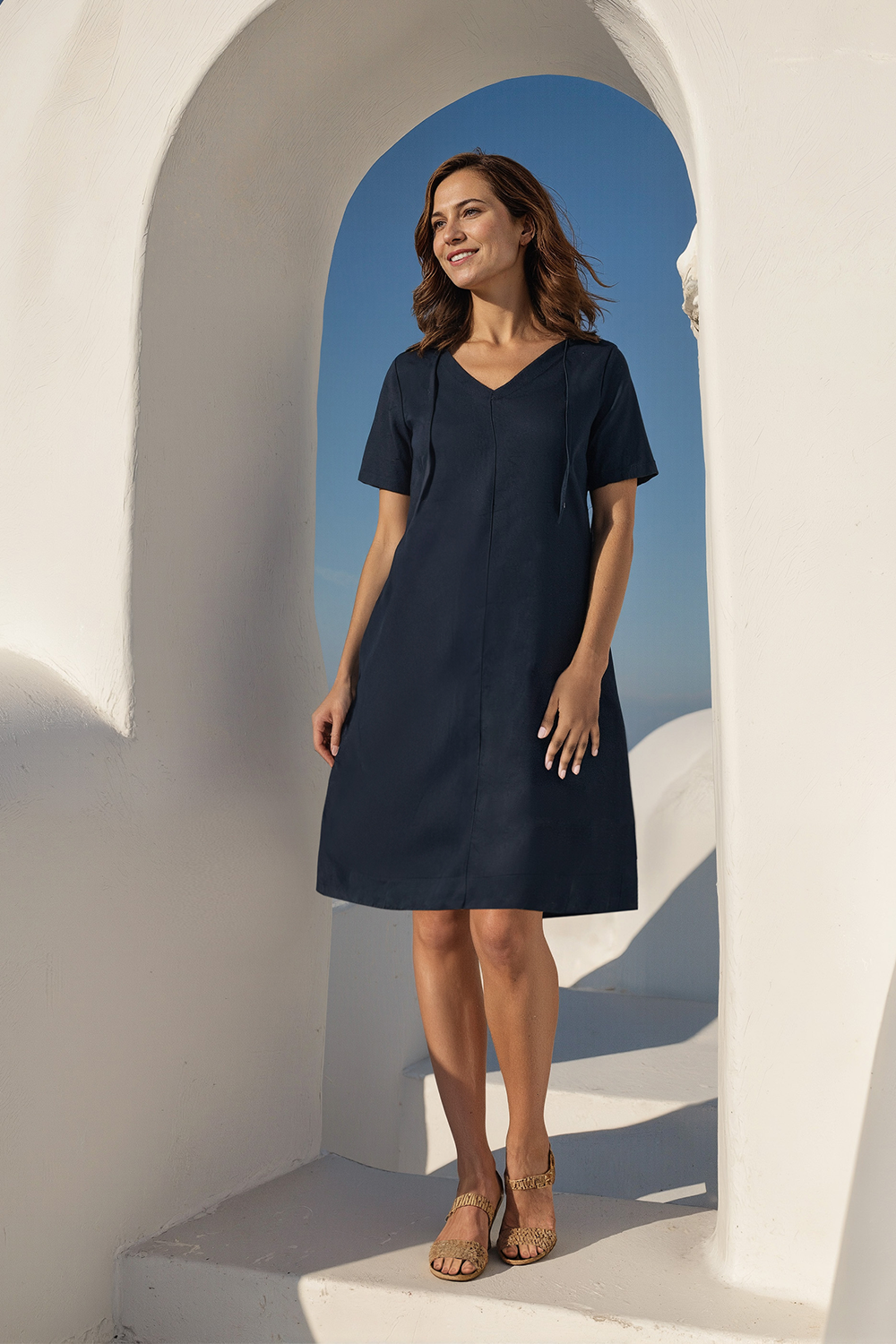 Tilly Linen 2-Way Tunic Dress in Navy, Short Dress - Adrift Clothing