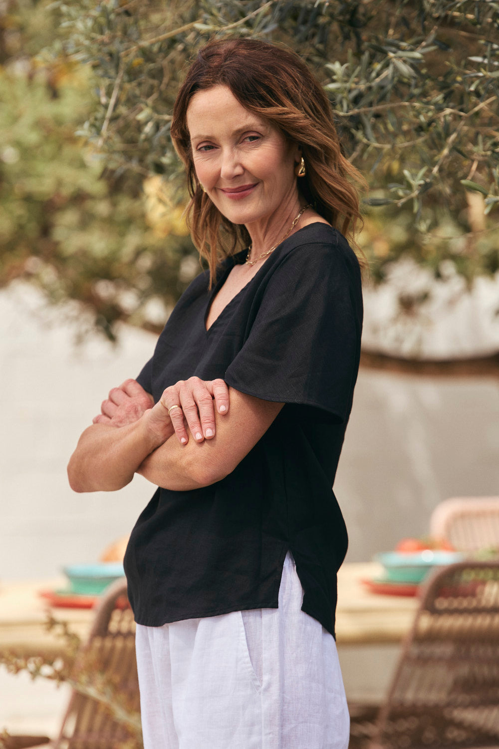 Tamara Flutter Sleeve Linen Top in Black