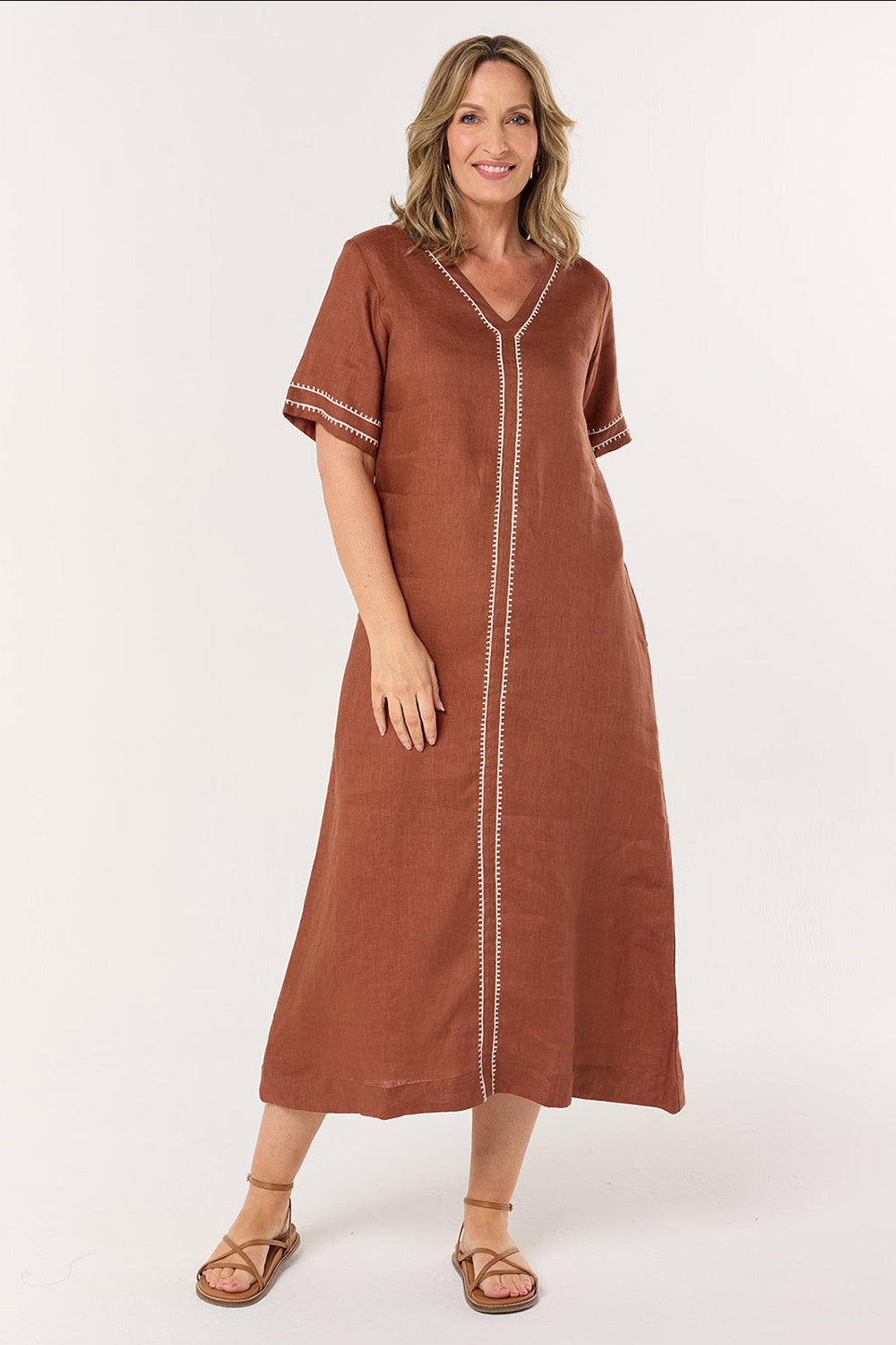 Tamara V-Neck Linen Dress in Dunes