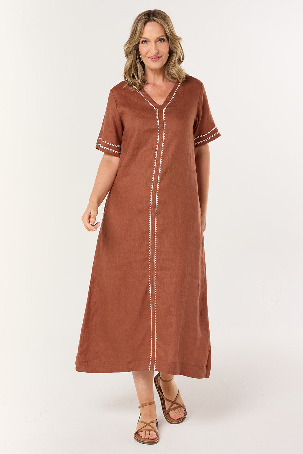Tamara V-Neck Linen Dress in Dunes